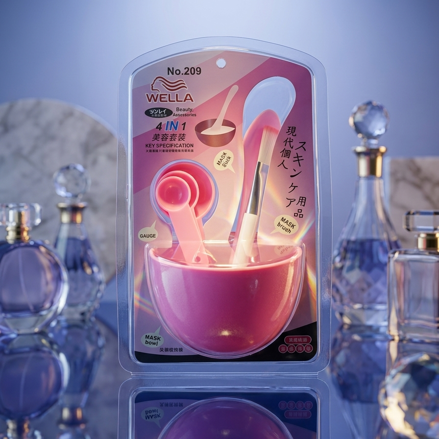 Wella hair product packaging with a pink bowl and brush on a reflective surface.