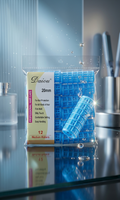 Packaged blue hair rollers with a Daioh label on a reflective surface.